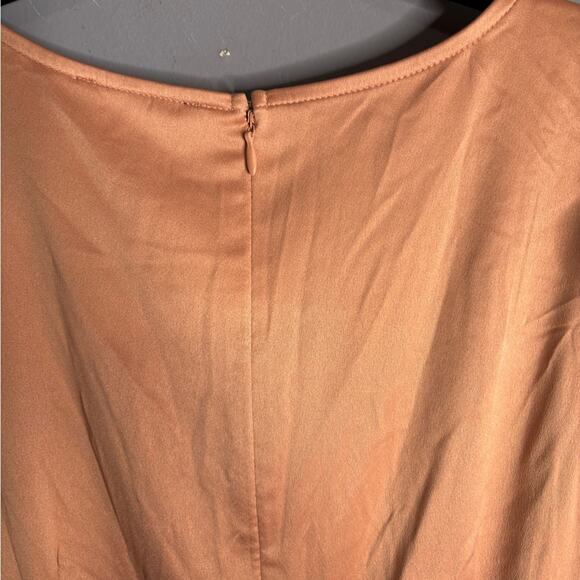 Danielle Bernstein Pink Short Puff Sleeve Midi Dress Peplum Design Size 4 - Picture 7 of 8